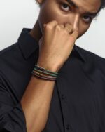 Brown/Green Clip Loop Leather wrap bracelet