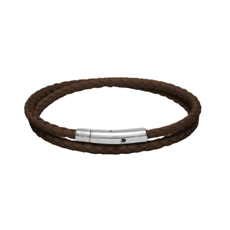 Brown and Silver Clip Loop Leather wrap bracelet