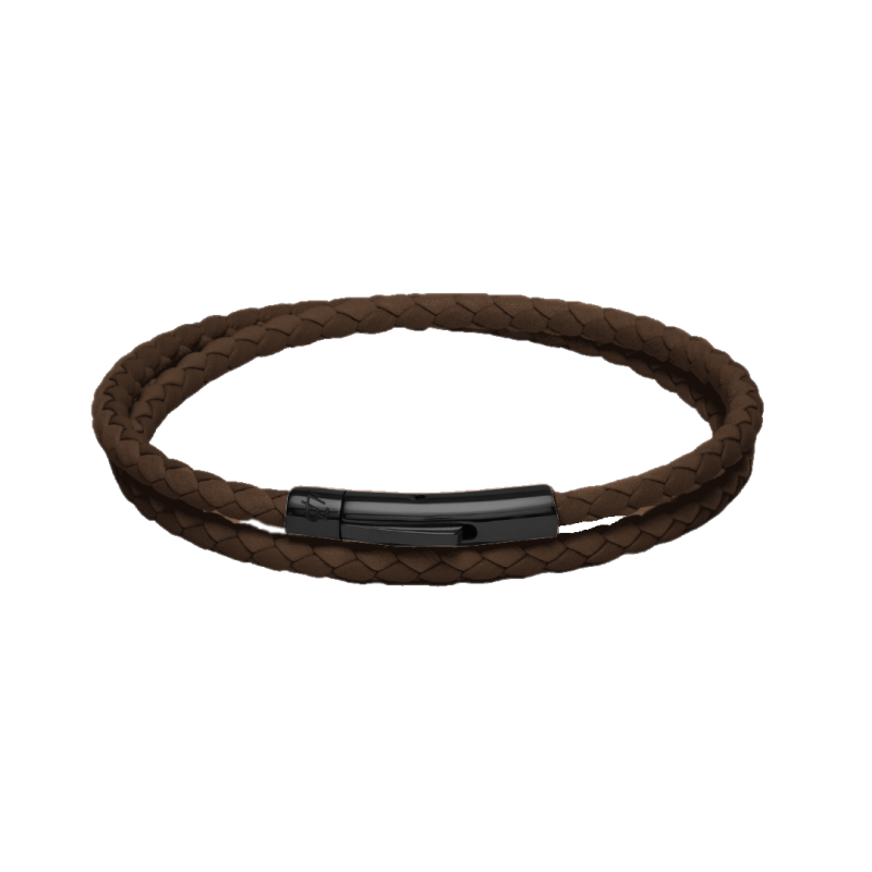 Brown and Black Clip Loop Leather wrap bracelet
