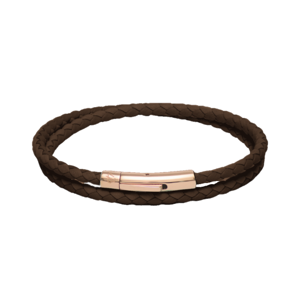 Brown and Rosegold Clip Loop Leather wrap bracelet