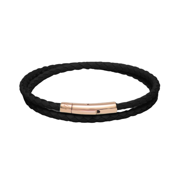 Black and Rosegold Clip Loop Leather wrap bracelet