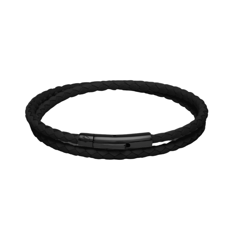 Black and Black Clip Loop Leather wrap bracelet