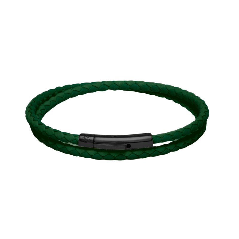 Green and Black Clip Loop Leather wrap bracelet
